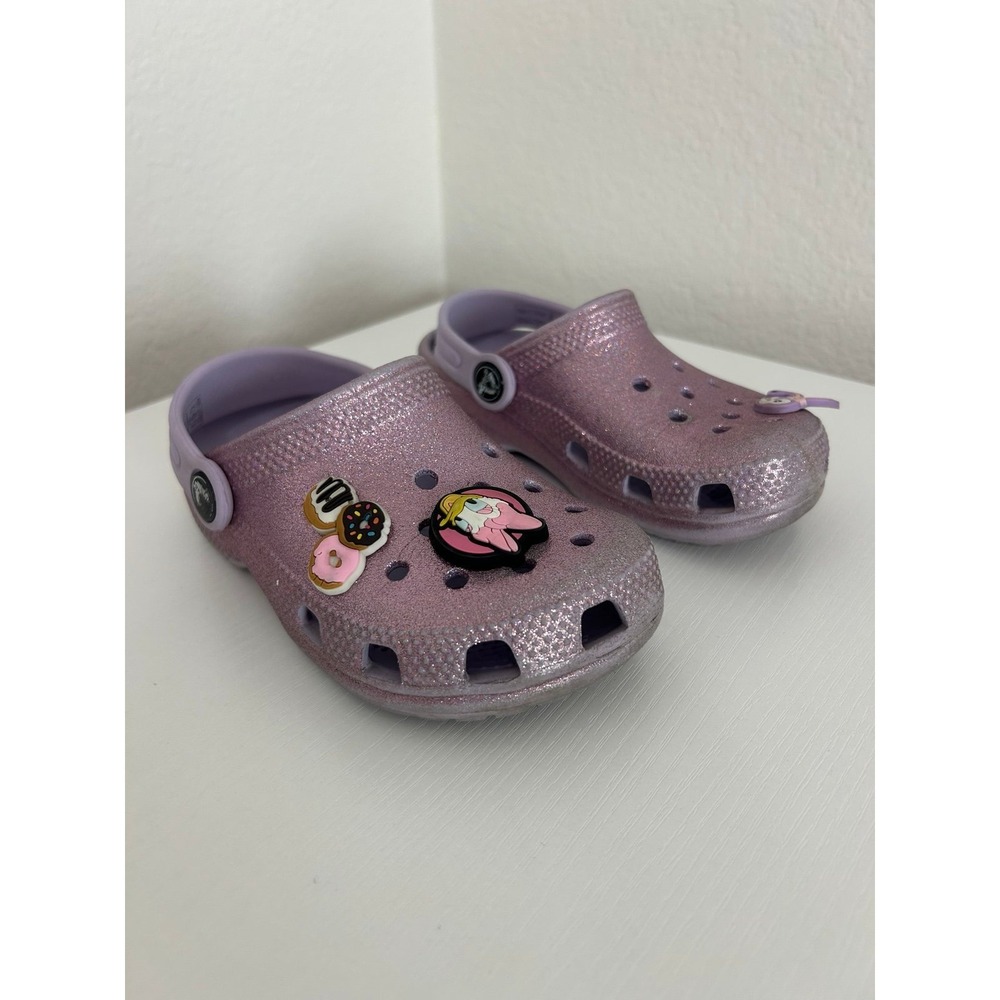 Kids Crocs Purple Glitter Sandals 10c With Charms